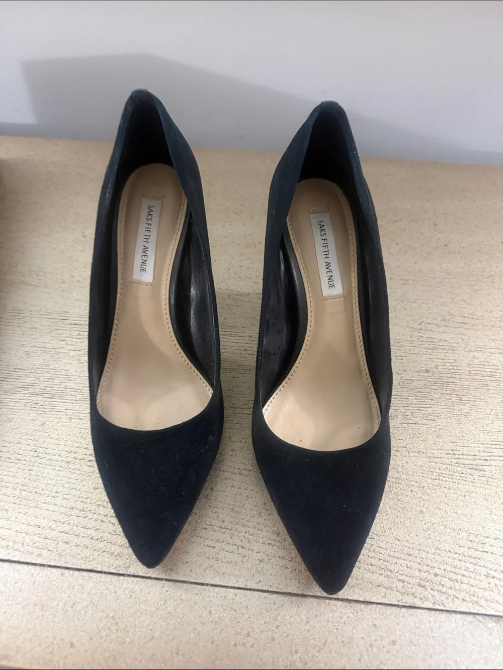 Saks Fifth Avenue Black Suede Pointed-Toe Pumps